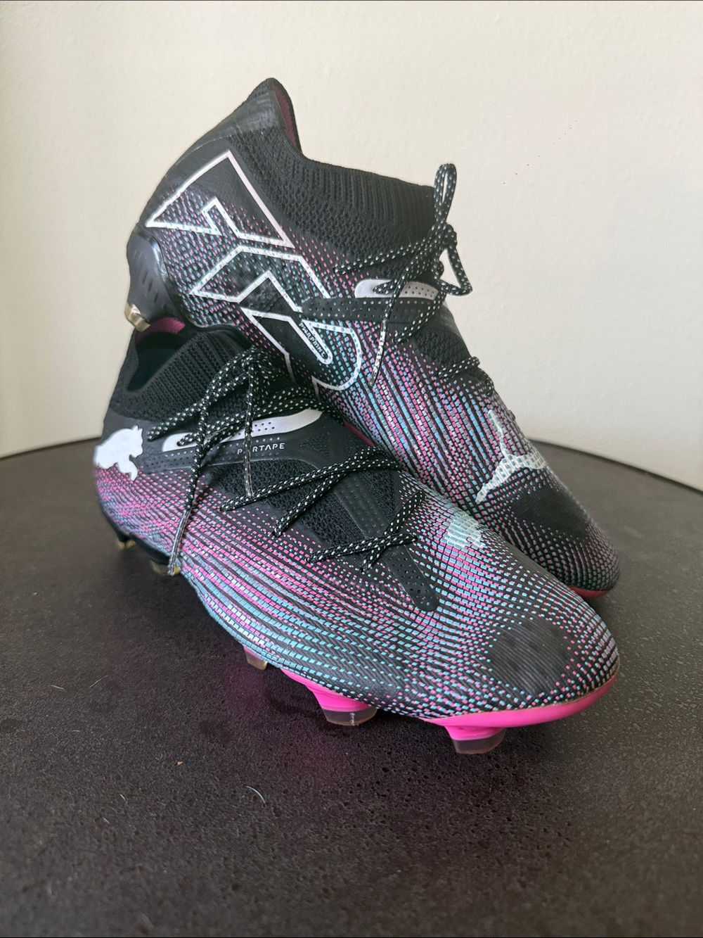 Puma Women Future 7 Ultimate FG Black Soccer Cleats w/ Pink & Teal Blue Size8.5